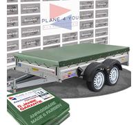 Humbaur Bâche de remorque de qualité supérieure 256 x 136 cm - Bâche de remorque de voiture imperméable sur mesure - Vert bronze mat - Vert olive - Bâche de camouflage - Armée allemande