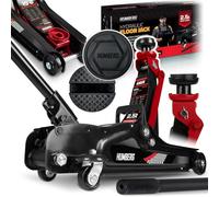 Humberg Cric hydraulique pour Voiture - Profil Bas - 2,5 t - 80-360 mm - 2 Patins en Caoutchouc - Noir et Rouge