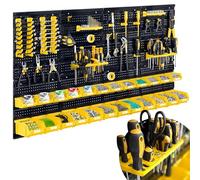 Humberg Mur à outils - Panneau d'atelier perforé - Étagère murale pour atelier et garage - 6 modules - 54 pièces - noir et jaune - 128 x 76 cm
