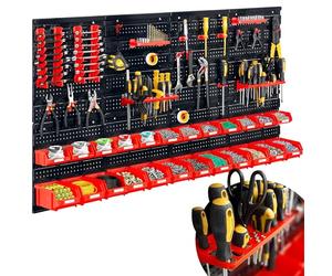 Humberg Mur à outils - Panneau d'atelier perforé - Étagère murale pour atelier et garage - 6 modules - 54 pièces - noir et rouge - 128 x 76 cm