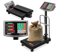 Humberg Pèse-colis 150 kg - Balance à plateforme avec écran LCD, batterie et bloc d'alimentation - Balance numérique pour entrepôt, expédition et contrôle des marchandises - Plateforme en acier 30 x