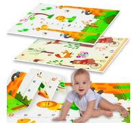 Humbi Tapis de jeu pour bébé Tapis d'éveil Mousse XPE pliable Double face Imperméable Taille 120x180x1cm Tapis Bébé Antidérapant Portable (Girafes/Animaux)