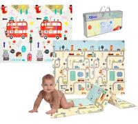 Humbi Tapis de jeu pour bébé Tapis d'éveil Mousse XPE pliable Double face Imperméable Taille 150x180x1cm Tapis Bébé Antidérapant Portable (Londres/Rues)