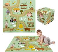 Humbi Tapis Puzzle Mousse Eva pour bébés et Enfants Tapis d'éveil Tapis de Fitness Tapis de Piscine Protection de Sol 30 x 30 x 1 cm, 9 pièces, Routes de Campagne, Ferme, Agriculture
