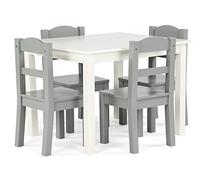Humble Crew Ensemble Table carrée et 4 chaises en Bois pour Enfant, Blanc/Gris