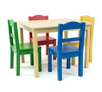 Humble Crew Ensemble Table carrée et 4 chaises en Bois pour Enfant, Bois Naturel/Couleurs primaires