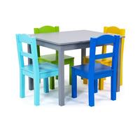 Humble Crew Ensemble Table carrée et 4 chaises en Bois pour Enfant, Gris/Bleu/Vert/Jaune