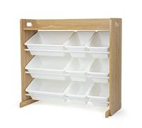 Humble Crew Étagère pour Enfants, étagère et Organisateur de Jouets avec 9 boîtes de Rangement, Bois Naturel/Blanc