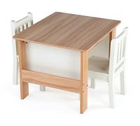 Humble Crew Journey Ensemble Table et 2 chaises en Bois pour Enfants avec Rangement pour Livres, Bois Naturel/Blanc