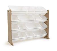 Humble Crew WO166 Étagère pour Enfants - Organisateur de Jouets avec 16 Bacs de Rangement, Naturel/Blanc