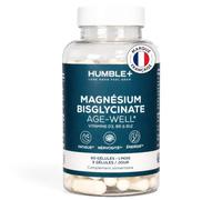 HUMBLE+ Magnésium Age-Well® - Magnésium Bisglycinate Pur Haute Biodisponibilité + Vitamines D3, B6 et B12 Actives - Réduction de la Fatigue et Système Nerveux - 90 Gélules - 1 Mois