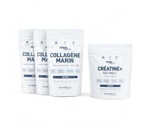 HUMBLE+ Pack Bien Vieillir 3 Mois - Collagène Naticol + Créatine - 2 kg | Peptides Marins & Monohydrate en Poudre - Programme sur Plusieurs Semaines - Complément Alimentaire - Marque Française