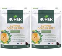 Humer - Gommes gorge irritée Menthe Eucalyptus - Apaise en cas d'enrouement passager - Actifs 100% d'origine naturelle - Sans sucre, sans lactose, sans gluten - 30 gommes (Lot de 2)
