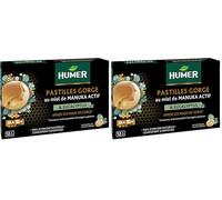 Humer - Pastilles Gorge Cœur Liquide Manuka 15+ - Apaise la gorge en cas de gêne - Formule 100% d'origine naturelle - Miel de Manuka, Guimauve et Huile essentielle d'Eucalyptus - 16 pastilles