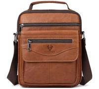 HUMERPAUL Petit sac à bandoulière pour homme en cuir véritable pour le travail et les affaires, marron