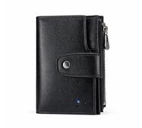 HUMERPAUL Portefeuille intelligent en cuir de vache véritable avec tracker Bluetooth, fermeture éclair et moraillon, portefeuille court en cuir de style RFID pour homme, marron ou noir pour homme
