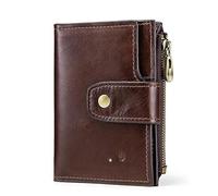 HUMERPAUL Portefeuille intelligent en cuir de vache véritable avec tracker Bluetooth, fermeture éclair et moraillon, portefeuille court en cuir de style RFID pour homme, marron ou noir pour homme
