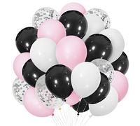 Humew Lot de 30 ballons roses noirs de 30 cm avec confettis argentés, parfaits pour les anniversaires, les mariages, les fêtes prénatales, les décorations de fête sur le thème de la princesse, les