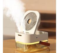 Humidificateur 2L, Ventilateur Portable Silencieux 3 Vitesses USB, Batterie Rechargeable, de Table avec Veilleuse, Angle Réglable, 3 Modes Brumisation