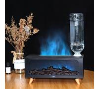 Humidificateur à flamme 3D de grande capacité avec finition grain de bois et effets de lumière LED, conçu pour améliorer l'air intérieur et créer une ambiance chaleureuse (noir)