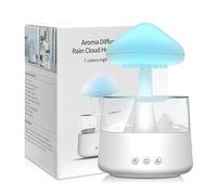 Humidificateur d’Air Effet Pluie 450ml - Diffuseur d’Huiles Essentielles avec Lampe Champignon, Nuage de Pluie, 7 LED Multicolores, Silencieux pour Chambre, Bureau, Maison (Blanc)