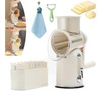 Humidity 5 In 1 Rotary Grater, Rotary Cheese Grater with handle, Multifunctional Vegetable Cutter & slicer, With Blade Storage Box And 5 Group Interchangeable Stainless Blades (Khaki)