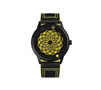 Humism Kato Helios Automatique Acier Saphir Jaune Noir Cuir Montre Unisexe
