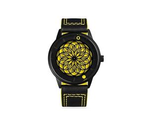 Humism Kato Helios Automatique Acier Saphir Jaune Noir Cuir Montre Unisexe