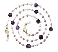 humlbird Chaîne de lunettes élégante pour femme - Cordon de masque en cristal naturel - Sangle de support de lunettes, Pierre violette, Small