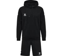 hummel Mover Cotton Hoodie Set - Sweat à capuche unisexe avec poche avant et short avec cordon de serrage, coton agréable, vêtements d'entraînement et de sport décontractés, noir (1 pièce)