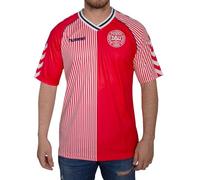 Hummel - T-Shirt Officiel Danemark 1986 - Coupe du Monde - Maillot de Football Danois - Bandes Verticales inspirées du Drapeau - Respirant 100% Polyester - Taille M