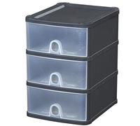 Hummelladen Lot de 2 boîtes à tiroirs, format A5, avec 3 tiroirs, 25 x 20 x 29 cm, en plastique noir transparent, organiseur, pour bureau, système Easy-Pull