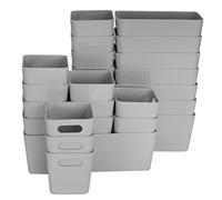 Hummelladen Lot de 22 organisateurs de tiroir - 10 cm de haut - 3 tailles - Gris - Insert de tiroir - Convient pour tiroirs jusqu'à 90 x 40 cm