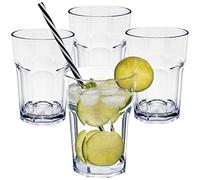 Hummelladen Lot de 4 verres de camping en acrylique transparent de 400 ml - Verre acrylique - Verre à eau - Verre à eau - Verre en plastique - Pour le camping et le jardin - Aspect verre véritable -