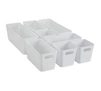 Hummelladen Lot de 8 organisateurs de tiroirs, 10 cm de haut, blancs, boîtes en 3 tailles, insert de tiroir, convient aux tiroirs de 30 x 50 cm