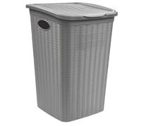 Hummelladen Panier à linge 50 L grand Gris clair - Aspect rotin avec couvercle - Collecteur de linge avec trous 38x36x54 cm Boîte à linge Trieur de linge Panier ménager Corbeille Ménage Plastique