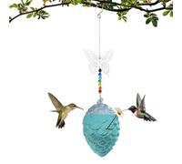 Hummingbird Feeder - 14.57 inches, Glass Water Bowl, Bee Proof Tray | Decorative Hanging Design with Hook | Bird Feeding Station for Finches, Chickadees, Blue Jays and Bluebirds on Porch, Patio,
