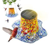 Hummingbird Feeder | Solar Powered Humming Bird Feeders for Outdoors - Leak Proof Birdbath Stained Glass Garden Decor, Yard Art Lawn Ornaments for Outside Garden Patio