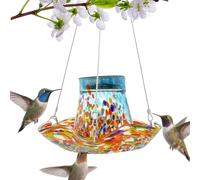 Hummingbird Feeder, Solar-Powered Wild Bird Feeder, Stained Glass Garden Decoration, Sturdy Outdoor Feeding Supplies for Backyard, Patio, Lawn Ornaments, 8.66x17.72 inches