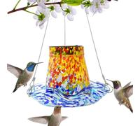 Hummingbird Feeder, Solar-Powered Wild Bird Feeder, Stained Glass Garden Decoration, Sturdy Outdoor Feeding Supplies for Backyard, Patio, Lawn Ornaments, 8.66x17.72 inches
