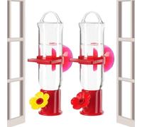 Hummingbird Feeder Window - 15cm, Clear Suction Cup Waterer | 2 Pack Flower Ports Design Small Hummingbird Feeder - For House Garden Balcony Outside Winter Viewing Squirrel