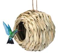 Hummingbird House - Humming Bird House Cage | Natural Fiber Straw Simulation Birdhouse | Resting Breeding Feeder for Birds, Handmade Straw Nest