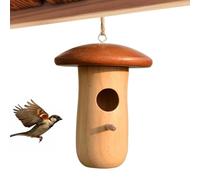 Hummingbird Houses Nesting, Hangable Bird Shelter, Wooden Mushroom Cottage, 5.12x3.94x3.94 Inches, Charming Garden Hut Design, Outdoor Yard, Tree, Patio, Balcony