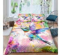 Hummingbird volant Linge de Lit Hypoallergique 3 pièces Imprimé en 3D Confortable Vibrant watercolor Ensemble De Literie avec 2 Taies d'oreiller Super Douce for Chambre de garçons Single（135x200cm）