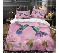 Hummingbirds in Bloom Housse de Couette 3D Imprimé Microfibre Hypoallergique 3 Pièces 2 Taies Super Douce Nature Fantasy Linge de Lit Résistante Entretien Facile for les Enfants Single（135x200cm）