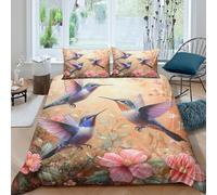 Hummingbirds in flight Ensemble De Literie Hypoallergique Microfibre 3 pièces Imprimé en 3D Nature peinture Linge de Lit avec Taie d'oreiller Confortable for Chambre Enfants Single（140x200cm）