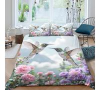 Hummingbirds in Housse de Couette Microfibre Hypoallergique 3 Pièces 3D Effet Douce Nature garden scène Linge de Lit avec Fermeture Éclair Résistante for Enfants Garçons Ado Super king（260x220cm）