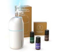 HumminGuru Diffuseur d'huiles Essentielles à Ultrasons avec Huiles de Lavande, Menthe Poivrée et Bois de Cèdre - 90 ML - Diffuseur d'arômes Blanc pour La Maison - Arrêt Automatique en 20 Minutes