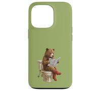Hummus Lover Food Pun. Ours Assis sur Les Toilettes Lecture Coque pour iPhone 13 Pro