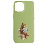 Hummus Lover Food Pun. Ours Assis sur Les Toilettes Lecture Coque pour iPhone 15